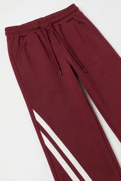 Bordo (5-15 Yaş) Çizgi Şeritli Kapüşonlu Hırkalı Oysho Kız Çocuk Takım 497483