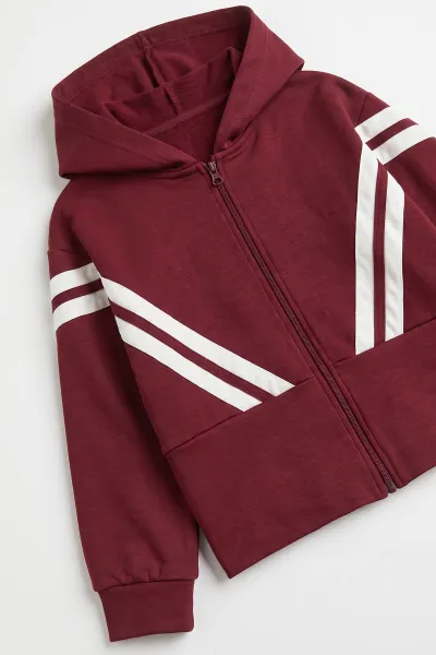 Bordo (5-15 Yaş) Çizgi Şeritli Kapüşonlu Hırkalı Oysho Kız Çocuk Takım 497483