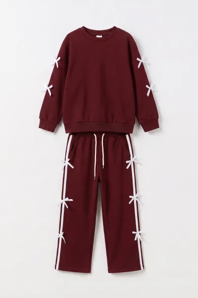 Bordo (5-15 Yaş) Fiyonklu Oysho Kız Çocuk Takım 497694