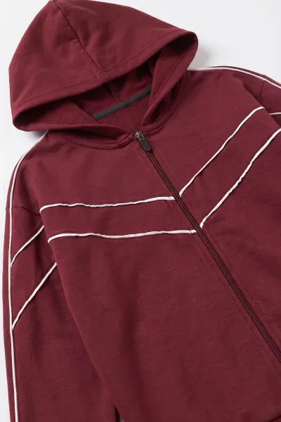 Bordo (5-15 Yaş) Kıl Biyeli Kapüşonlu Hırkalı  Oysho Kız Çocuk Takım 497490