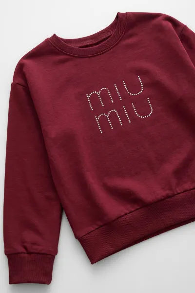 Bordo (5-15 Yaş) Miu Miu Taş Baskılı Oysho Kız Çocuk Takım 497697