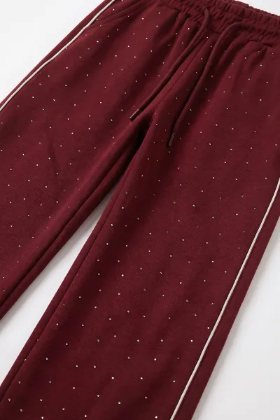 Bordo (5-15 Yaş) Taş Baskılı  Oysho Kumaş Kız Çocuk 2'li Takım 497447