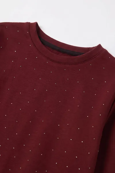 Bordo (5-15 Yaş) Taş Baskılı  Oysho Kumaş Kız Çocuk 2'li Takım 497447