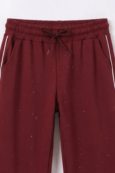 Bordo (5-15 Yaş) Taş Baskılı Simli Oysho Kumaş Kız Çocuk 2'li Takım 497444