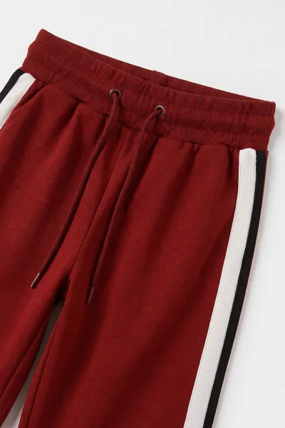Bordo (5-15 Yaş) Yan Garni Şeritli Kapüşonlu Hırkalı  Oysho Kız Çocuk Takım 497704