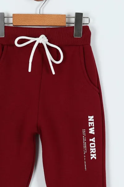 Bordo (5-8 Yaş) New York Baskılı Şardonlu Erkek Çocuk Eşofman Alt 236299