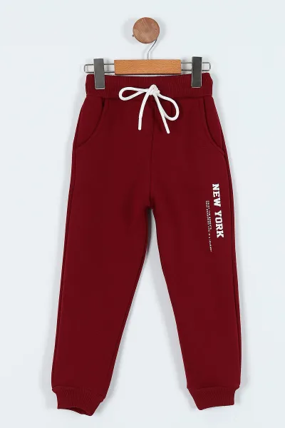 Bordo (5-8 Yaş) New York Baskılı Şardonlu Erkek Çocuk Eşofman Alt 236299