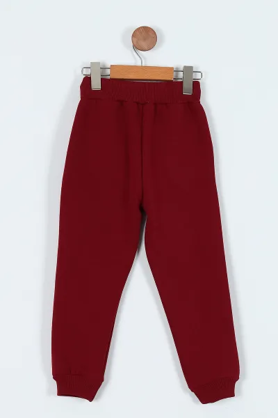 Bordo (5-8 Yaş) New York Baskılı Şardonlu Erkek Çocuk Eşofman Alt 236299