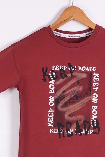 Bordo (6-10 Yaş)Keep Ready Baskılı Şortlu Penye Erkek Çocuk Yazlık Takım 441729