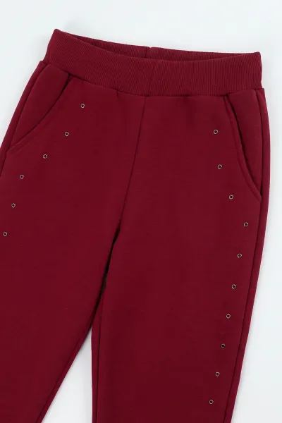 Bordo (6-10 Yaş)Taşlı Fiyonklu Kapüşonlu 3 İp Şardonlu Kız Çocuk Kışlık Takım 499092