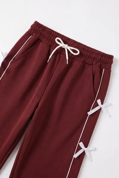 Bordo (6-15 Yaş) Kıl Biyeli Taş Baskılı Kurdelalı Oysho Kız Çocuk Takım 498308