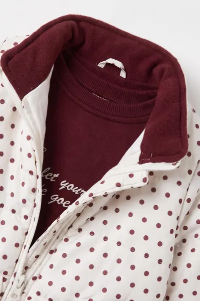 Bordo (6-24 Ay) Puantiye Desen Montlu Kız Bebek 3'lü Takım 482862