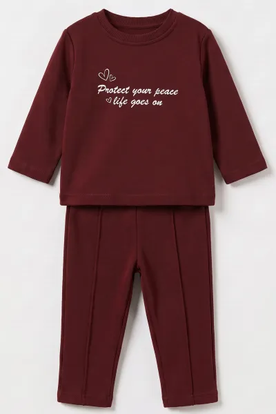 Bordo (6-24 Ay) Puantiye Desen Montlu Kız Bebek 3'lü Takım 482862