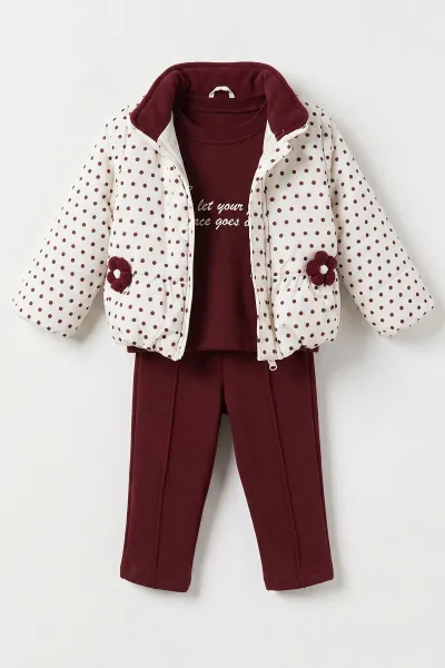 Bordo (6-24 Ay) Puantiye Desen Montlu Kız Bebek 3'lü Takım 482862