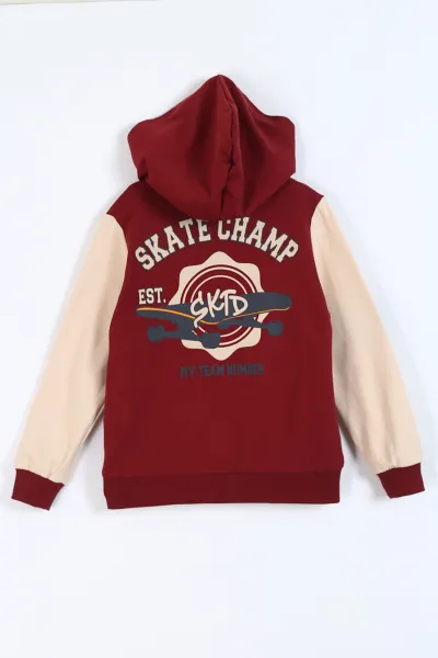 Bordo (6-9 Yaş) Skate Champ Ön Arka Baskılı Kapüşonlu Fermuarlı Erkek Çocuk Takım 337144