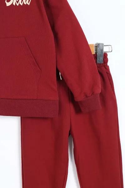 Bordo (6-9 Yaş) Sktd Baskılı Kapüşonlu Hırkalı Erkek Çocuk Takım 337138
