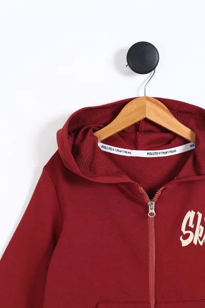 Bordo (6-9 Yaş) Sktd Baskılı Kapüşonlu Hırkalı Erkek Çocuk Takım 337138