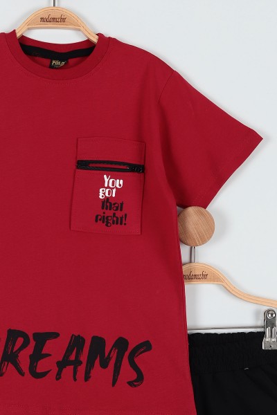 Bordo (7-10 Yaş) Dreams Baskılı Cepli Fermuar Detaylı Erkek ÇocukTakım 186344
