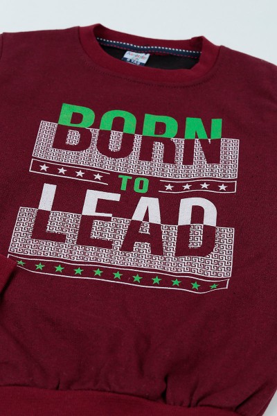 Bordo (7-12 Yaş) Born to Lead Baskılı Erkek Çocuk Sweatshirt 92598