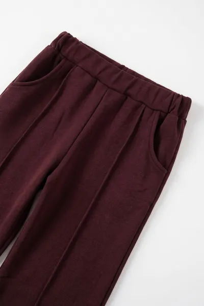 Bordo (7-12 Yaş) Fiyonk Taş Baskılı Bol Paça Şardonlu Oysho Kız Çocuk Takım 496191