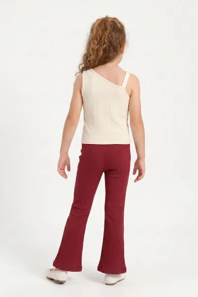 Bordo (7-12 Yaş)Tek Omuz İp Baskılı İspanyol Taytlı Kız Çocuk Takım 351847