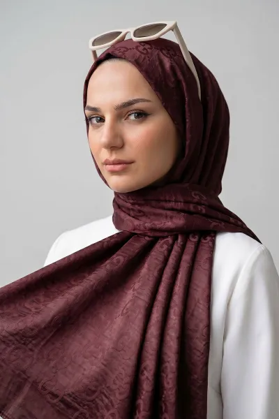 Bordo 70x180 Cm Elegance Premium Pamuk Jakar Şal 475023