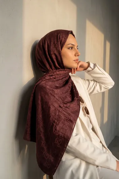 Bordo 70x180 Cm Elegance Premium Pamuk Jakar Şal 475023