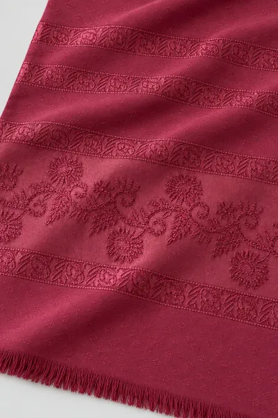Bordo 70x180 Cm Floral Premium Jakarlı Pamuk Şal 494058