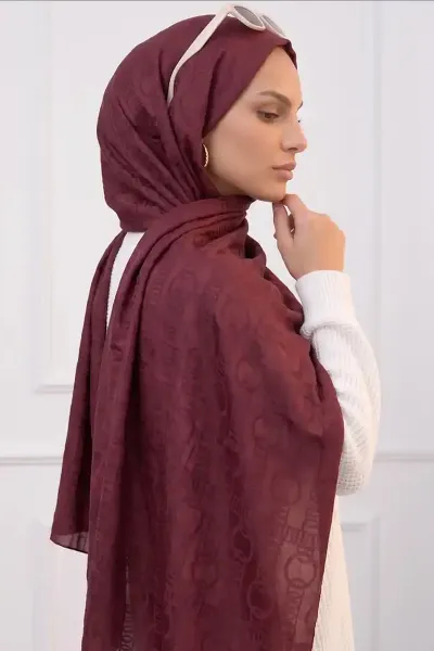 Bordo 70x180 Cm Infinity Premium Pamuk Jakar Şal 481966
