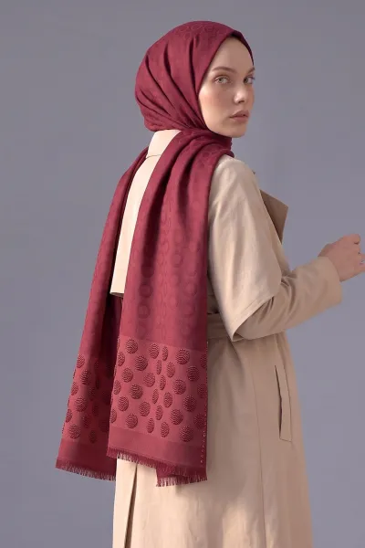 Bordo 70x180 Cm Luna Premium Jakarlı Pamuk Şal 494097
