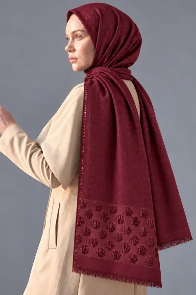Bordo 70x180 Cm Luna Premium Jakarlı Pamuk Şal 494097