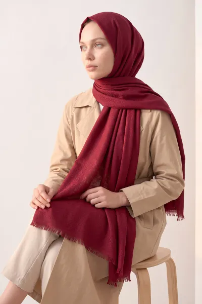 Bordo 70x180 Cm Mimoza Premium Jakarlı Pamuk Şal 494025