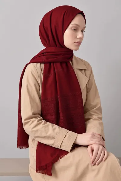 Bordo 70x180 Cm Ottoman Premium Jakarlı Pamuk Şal 494310