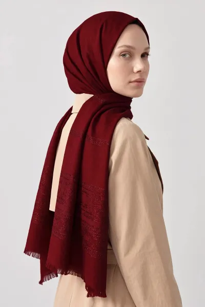 Bordo 70x180 Cm Ottoman Premium Jakarlı Pamuk Şal 494310
