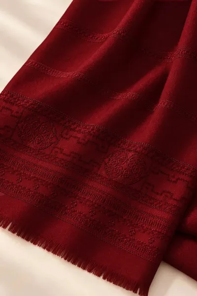Bordo 70x180 Cm Ottoman Premium Jakarlı Pamuk Şal 494310