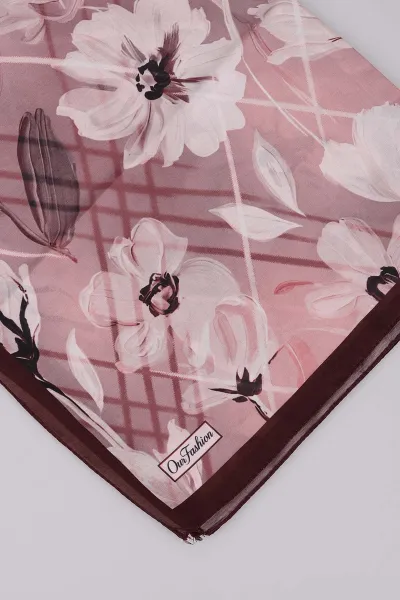 Bordo 75*180 Cm Çok Çiçek Baskılı Dijital Soft Tülbent Şal 469425