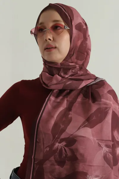 Bordo 75x180 Cm Our Fashion Dijital Baskılı Desenli Nova Şal 396791