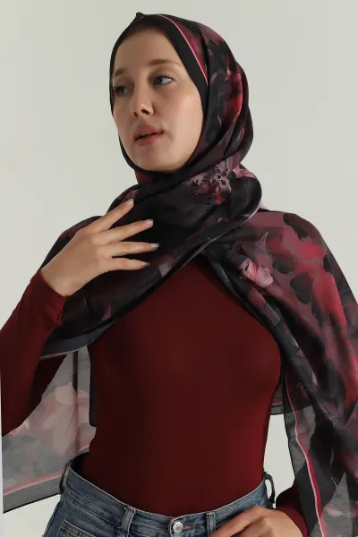 Bordo 75x180 Cm Our Fashion Dijital Baskılı Desenli Soft Şal 396817