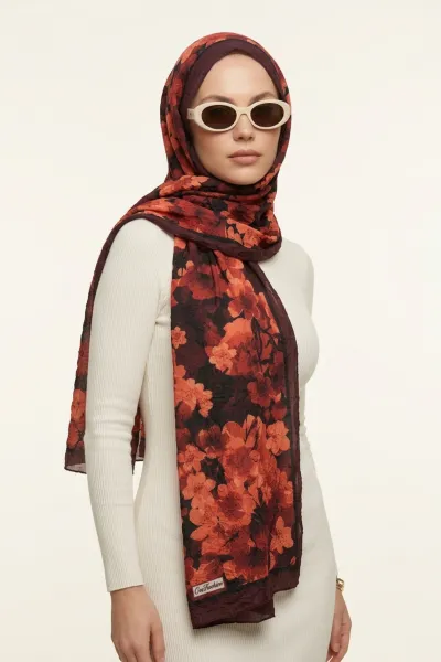 Bordo 75x180 Cm Our Fashion Dijital Baskılı Desenli Bambu Kraş Şal 408695