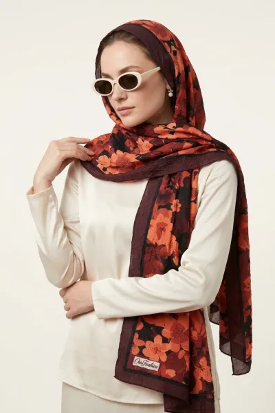 Bordo 75x180 Cm Our Fashion Dijital Baskılı Desenli Bambu Kraş Şal 408695