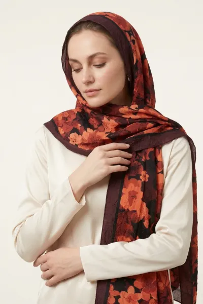Bordo 75x180 Cm Our Fashion Dijital Baskılı Desenli Bambu Kraş Şal 408695
