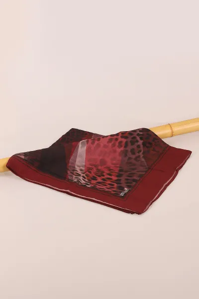 Bordo 75x190 Cm Dijital Leopar Desenli Kraş Şal 439457