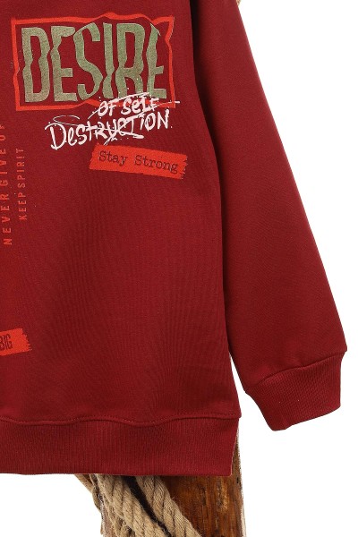 Bordo (9-12 Yaş) Bronx Desire Baskılı Erkek Çocuk Sweat 150938