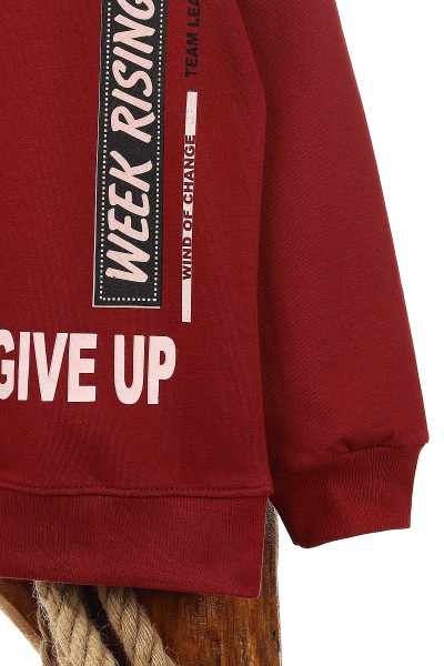 Bordo (9-12 Yaş) Never Gıve Up Baskılı Erkek Çocuk Sweat 150916