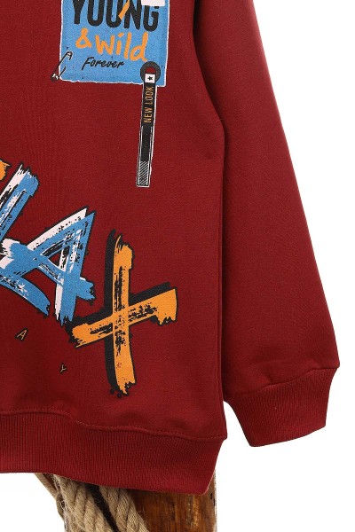 Bordo (9-12 Yaş) Relax Baskılı Erkek Çocuk Sweat 150944