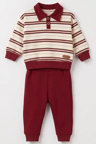 Bordo (9-24 Ay) Çizgili İki İplik Erkek Bebek İkiliTakım 493066