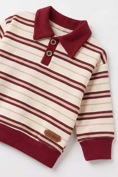 Bordo (9-24 Ay) Çizgili İki İplik Erkek Bebek İkiliTakım 493066