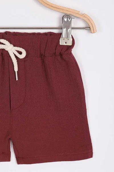 Bordo (9-24 Ay) Düğmeli Çizgili Müslin Erkek Bebek Takım 255424