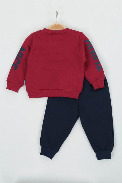 Bordo (9-24 Ay) Stay Cute Baskılı Kapak Cepli Üç İp Şardonlu Erkek Çocuk Takım 136794