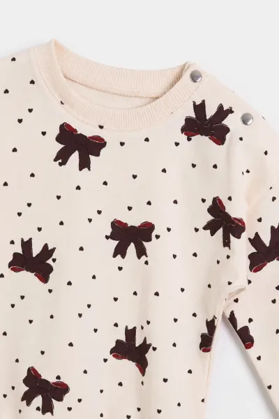 Bordo (9-24 Ay)Fiyonk Baskılı Çıtçıtlı Kız Bebek Takım 476372